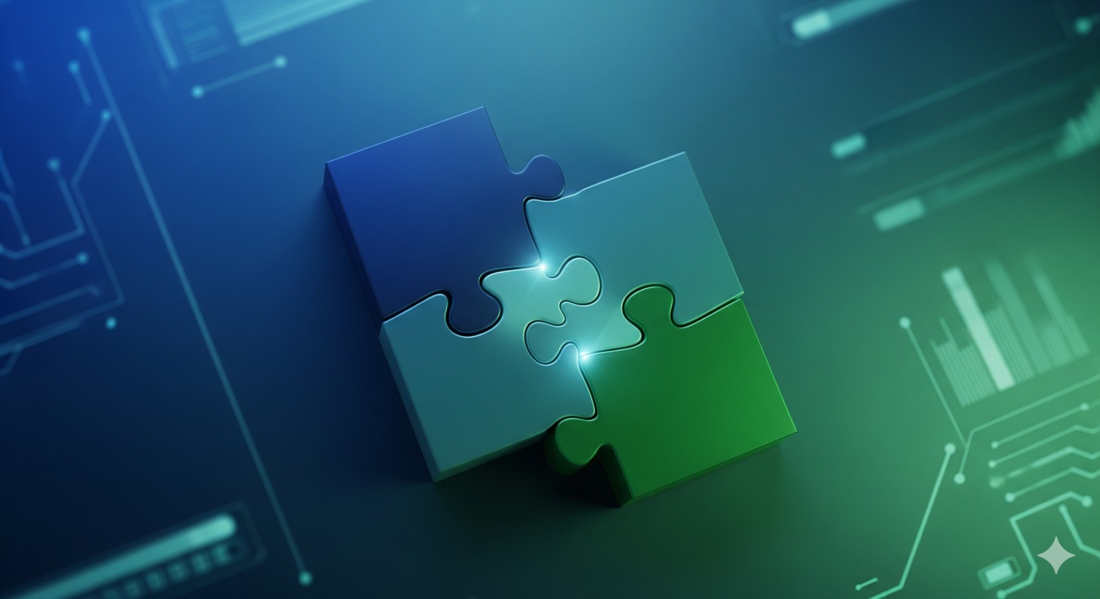 Conceptuele afbeelding voor de beste Gravity Forms add-ons, met puzzelstukjes die in elkaar passen om een groter geheel te vormen.