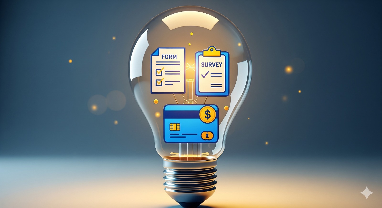 Conceptuele afbeelding voor creatieve Gravity Forms voorbeelden, met een gloeilamp vol met idee-iconen.