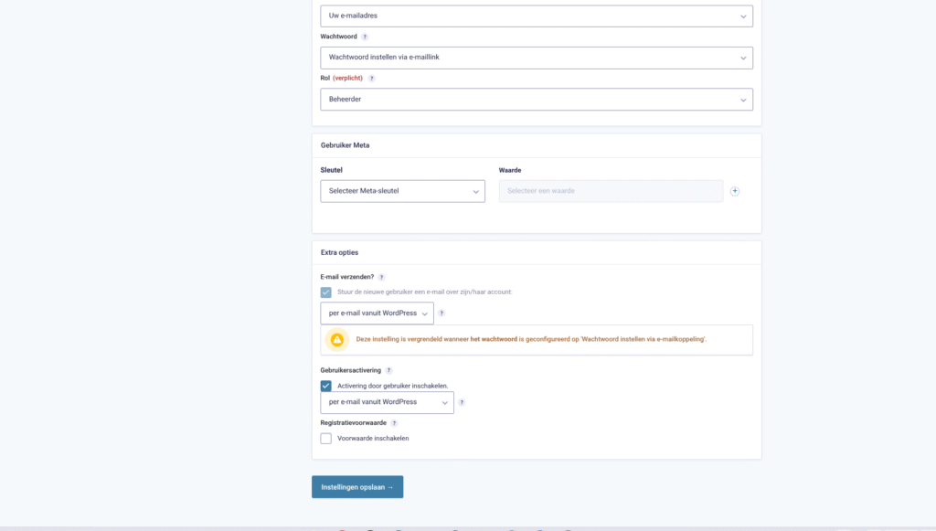 Het configureren van een User Registration Feed in Gravity Forms, waarbij formuliervelden worden gekoppeld aan WordPress gebruikersvelden.